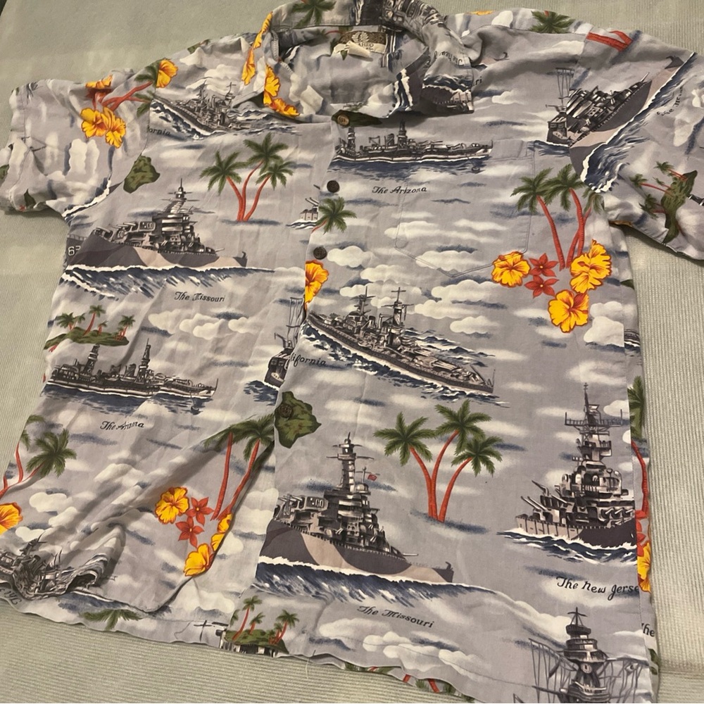 KALAHEO WW2 Pearl Harbor USS Oklahoma Utah Arizona Hawaiian Shirt L Vintage